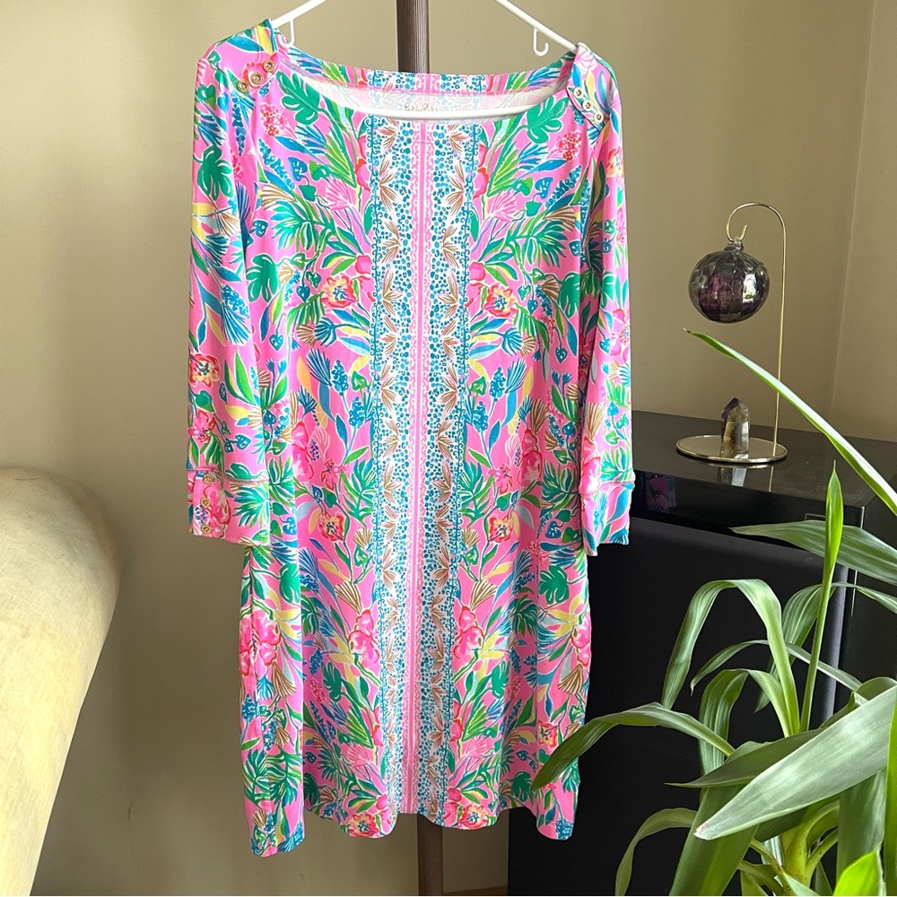 Lily Pulitzer Colorful Floral Sophie  Dress with 3/4 Sleeves. Size L - NWOT